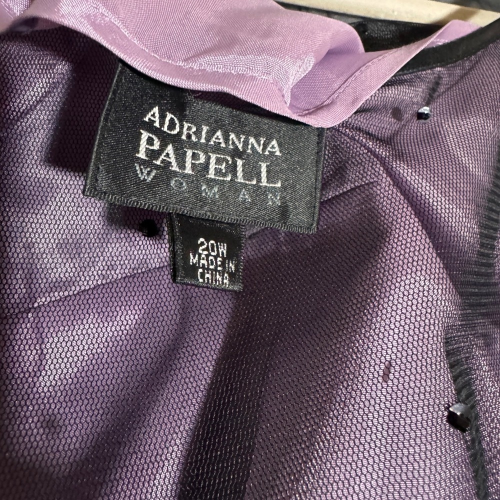 Vintage 90s Y2K Grunge Fairy Goth Adrianna Papell 20W Purple Mesh Floral Dress - Picture 3 of 8